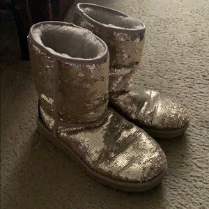 Used silver sequin uggs